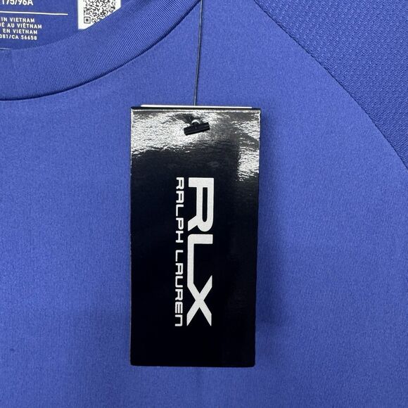 RLX Ralph Lauren Performance Stretch T-Shirt Mens Medium Blue Wicking Golf New - Picture 2 of 16